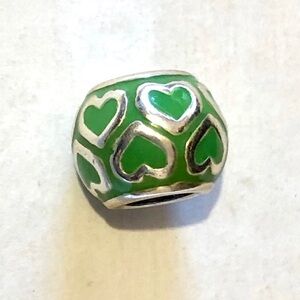 🆕Listing! Brighton Open Heart bead Spring green enamel w silver hearts Retired